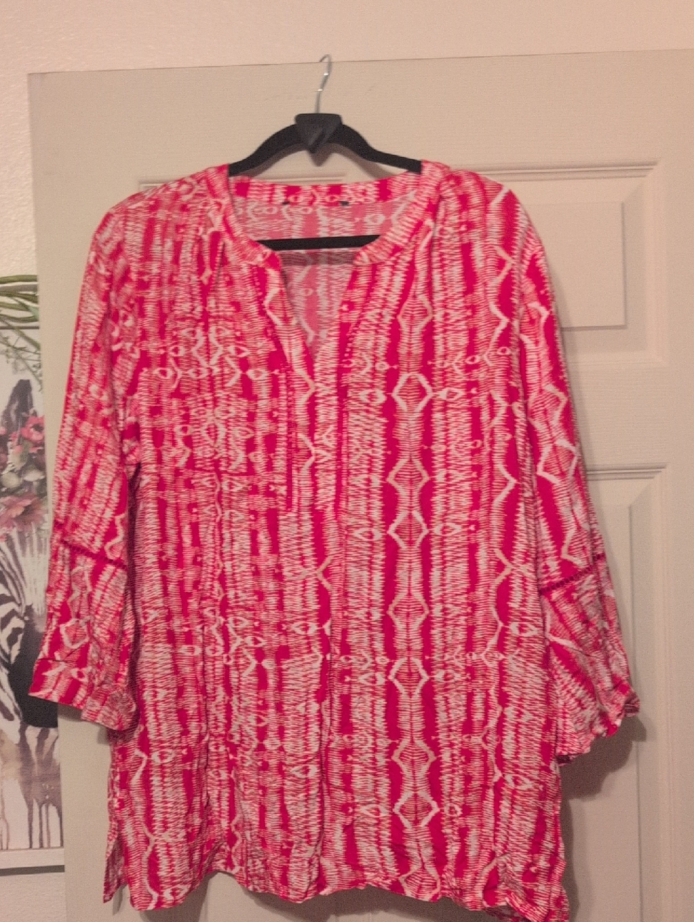 Women's Pink Patterned Long-Sleeve Tunic Top